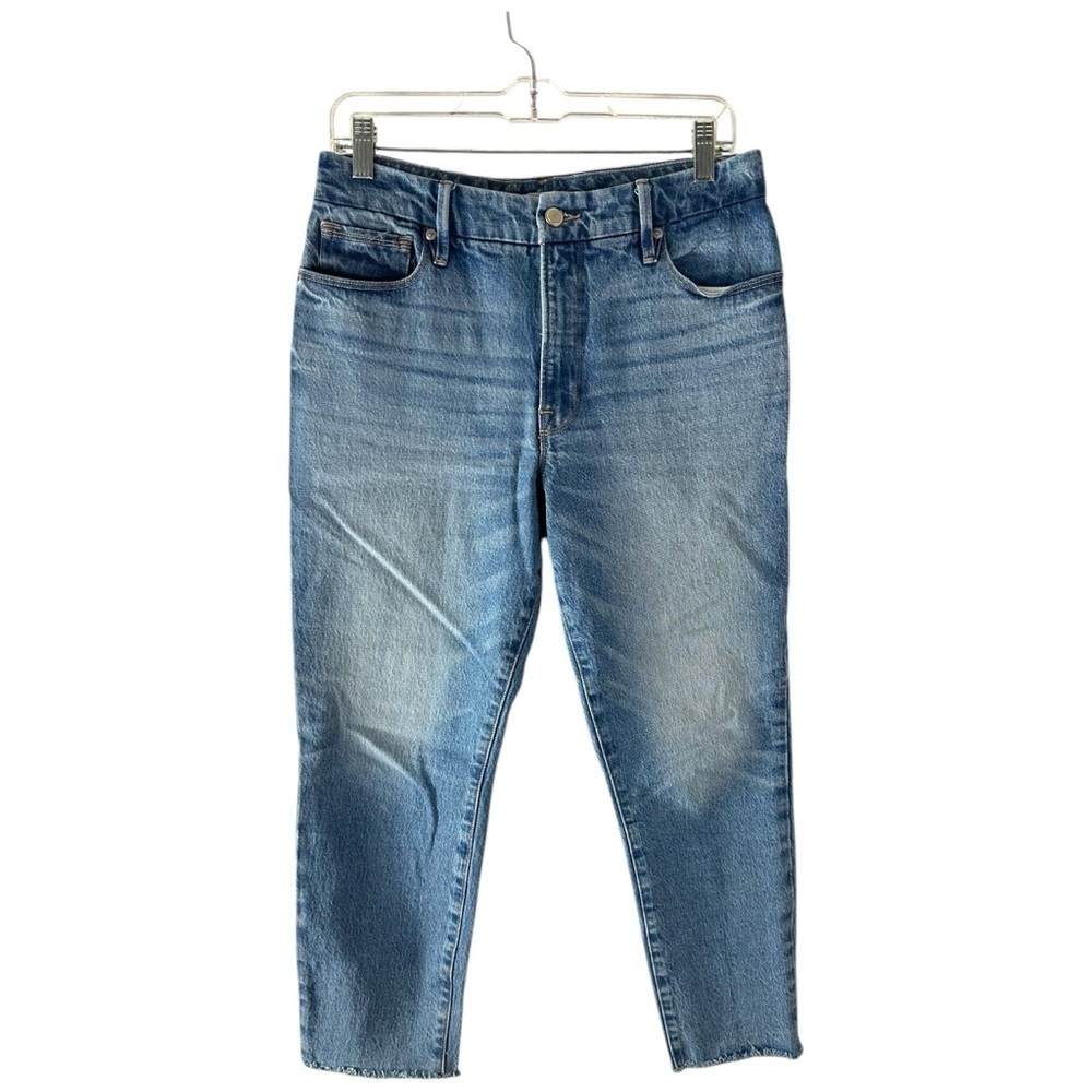 Good  American Good Girlfriend Frayed Jeans In Blue942 Size 6/28 - Picture 2 of 6